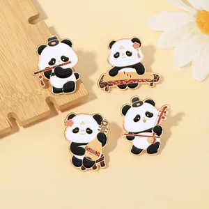 Cartoon Panda Playing Traditional Chinese Musical Instrument Enamel Pin Alloy Brooch Badge For Bag Clothing Decor Jewelry Gift