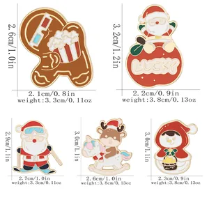 5pcs Christmas enamel pin set with gingerbread man, Santa, deer, and snowman badges