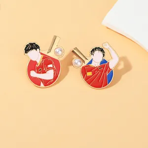 Enamel Table Tennis Brooch Alloy Sport Athlete Silhouette Badge With Faux Artificial Pearl For Men Women Personalized Jewelry Accessory