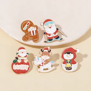 Detailed set of 5 Christmas enamel pins including Santa Claus and gingerbread man characters