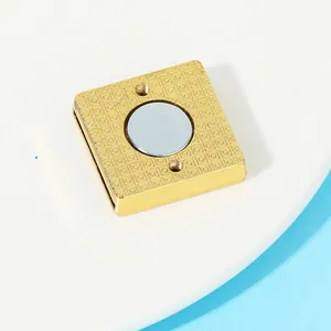 Golden square magnetic hardware fastener with grid texture and dual screw holes