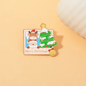 Christmas Enamel Pin Cute Polaroid Frame Santa Reindeer Christmas Tree Bell Brooch Merry Christmas Alloy Badge Festive Party Jewelry