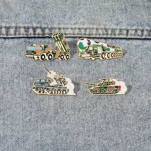 DF-41 missile and tank military enamel pin set on denim background, 4pcs set
