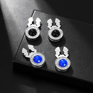 Elegant Round Alloy Rhinestone Cufflinks Blue Black Inlaid Stone Decorative Shirt Cuff Links For Women Wedding Party Jewelry