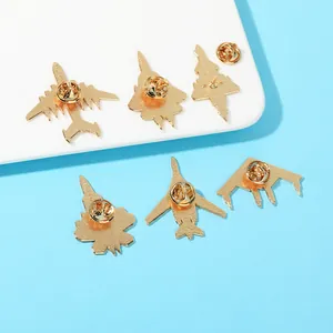 Lot de 6 broches d'avion militaire dorées avec finition mate et fermoir papillon au dos