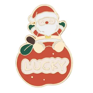 Cute Santa Claus on lucky apple enamel pin with gold plating for Christmas gifts