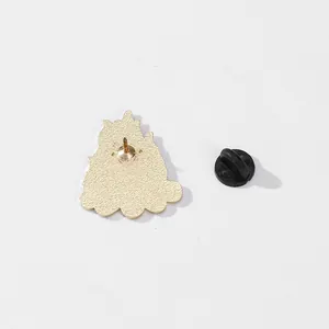 Ghost Bonfire Club metal brooch back view with gold plating and secure rubber clutch