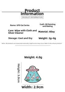 Pin's chat UFO en émail dimensions 3,0 cm x 2,9 cm en alliage avec finition peinte