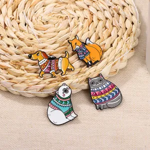 Lindo Broche de Esmalte de Animales de Dibujos Animados Aleación de Zinc Gato Zorro Oso Polar Perro Salchicha Pin de Suéter