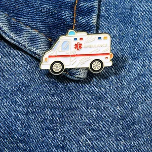 Creative ambulance enamel brooch badge pinned on denim fabric for doctors and nurses