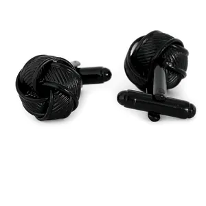 Polished black twisted silk knot cufflinks for men featuring a classic metal spiral design