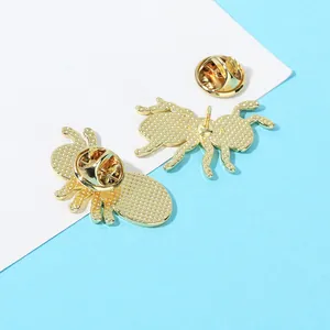 Creative insect metal pins with polished gold plating and butterfly clasp back detail