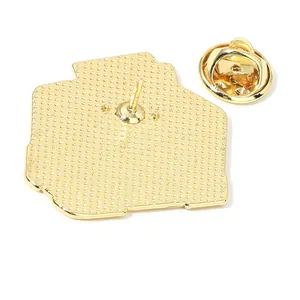 Golden metal motivational enamel pin back view with secure butterfly clutch fastener