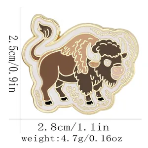 Detailed size specifications of the cartoon yak enamel pin showing height and width