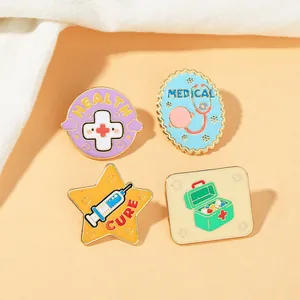 Medical Theme Enamel Brooch Pin Set Zinc Alloy Stethoscope Syringe First Aid Box Badge Gift For Doctors Nurses Decoration
