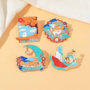 Retro Emaille Dunhuang Mogao Höhlen Metall Brosche Neunfarbiger Hirsch Fliegende Apsaras Chinesischer Stil Kulturelle Pin Für Damen Herren Schmuck Geschenk