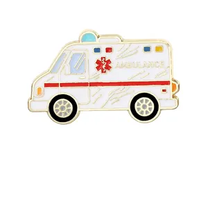Creative ambulance enamel brooch badge for doctors and nurses with gold plating finish
