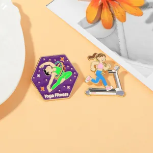 Détails de broches en émail pour le yoga et la course avec des bords dorés vibrants