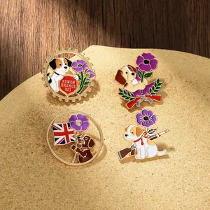 Detailset van zinklegering emaille pins voor Remembrance Day met klaproos en puppy's