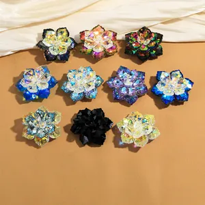 Elegant Crystal Flower Decorative Button Cufflinks For Wedding Banquet Suits Women Men Faceted Iridescent Rhinestone Jewelry Accessory