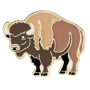 Artistic cartoon bison enamel metal pin with colorful dripping oil finish for accessories