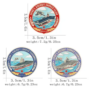 Three-piece Chinese aircraft carrier metal pins set featuring Fujian and Shandong ship designs