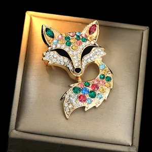 Creative Colorful Rhinestone Fox Brooch Pin For Women Alloy Animal Shaped Fashion Brooch For Sweater Coat Cardigan Suit Lapel