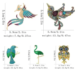 Set di spille uccelli in cristallo eleganti con disegni fenicottero gufo e colibrì