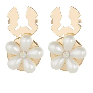 Elegant gold flower cufflinks with white faux pearls and colorful crystal centers