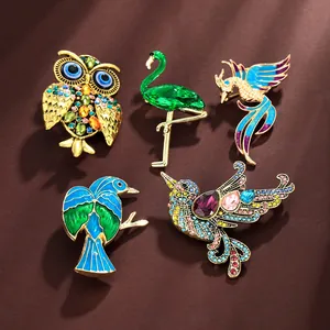 Spille Vintage in Lega con Strass a Forma di Uccello Smalto Animale Civetta Fenicottero Fenice per Donna Gioielli per Abito