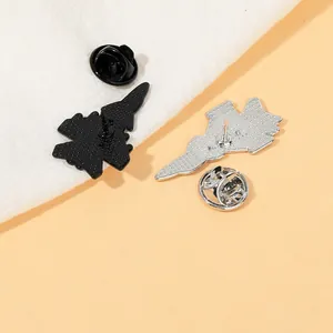 Set of 2 fighter jet airplane pins in black and silver with secure butterfly clutches