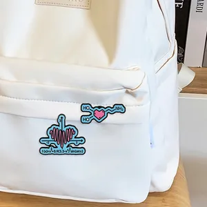 Creative chemistry molecule and heart function graph enamel pins on white canvas bag