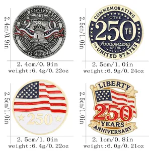 Set di quattro spille smaltate per il 250° anniversario USA con dimensioni e pesi dettagliati