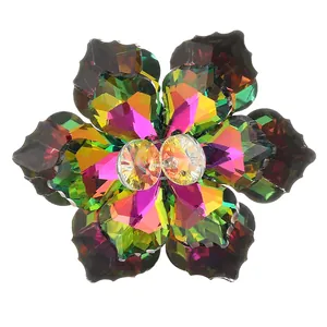 Macro detail of crystal flower button with multifaceted aurora borealis glass petals
