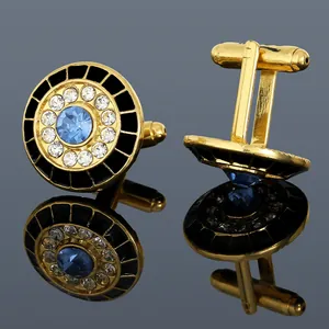 Evil eye cufflinks with blue crystal and pavé rhinestones in gold finish for men