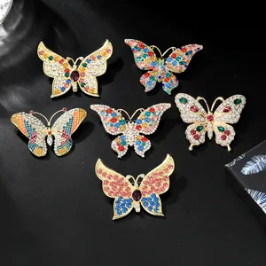 Detailed macro view of high-end alloy butterfly brooches with colorful rhinestones set