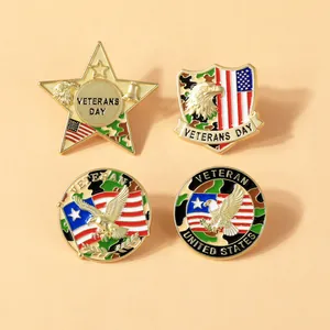 American Veteran Memorial Brooch US Flag Eagle Alloy Enamel Badge Military Camouflage Pin Independence Day Holiday Gift