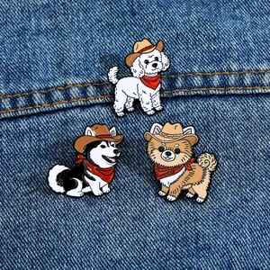 Süße Cartoon Cowboy Hund Brosche Legierung Emaille Husky Pudel Shiba Inu Anstecknadel Für Kleidung Taschen Kinder Damen Schmuck