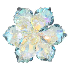 Detail of a sparkling crystal flower button with multifaceted AB iridescent petals