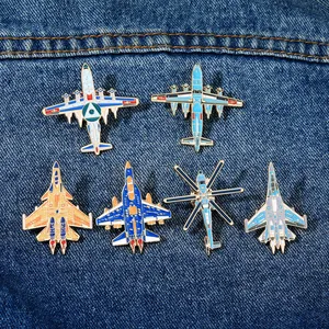 Military Aircraft Enamel Brooch Alloy Fighter Jet Helicopter Pin Badge Souvenir Jewelry For Bag Clothing Accessories Unisex