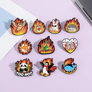 Lot de pins émaillés avec animaux mignons style flamme comme panda et baleine