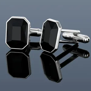 French Men Business Cufflinks Alloy Black Zirconia Rectangular Shirt Cuff Links For Wedding Banquet Formal Jewelry Gift