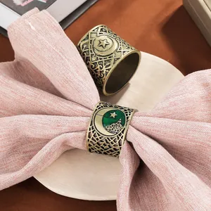 Retro bronze alloy napkin rings with moon and mosque silhouette for festive dining