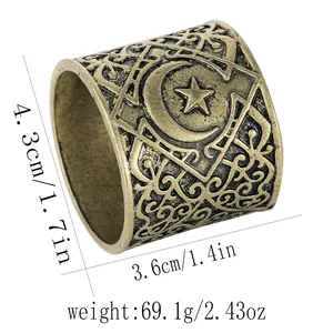 Detailed view of bronze napkin ring with dimensions 4.3cm height and 3.6cm diameter