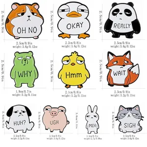 Detailed size and weight specifications for funny animal enamel lapel pins with expressions