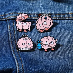 Funny Cartoon Brain Enamel Brooch Pins Loading Growing Bye A Little Quirky Pink Alloy Badges For Backpack Clothing Gift