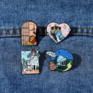 Medieval Knight Heart Crown Enamel Brooch Fairy Tale Alloy Cartoon Lapel Pin Badge For Clothes Bag Decor Jewelry