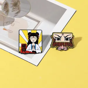 Set of two Chinese style Miserable Faith enamel pins featuring Nezha and lotus motifs