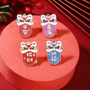 Broche de Esmalte de Danza del León Tradicional Chino de Aleación Pin de Buen Augurio para Regalo de Año Nuevo Accesorios de Ropa para Hombre y Mujer