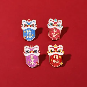 Juego de broches de esmalte de león chino tradicional en aleación de metal colorido